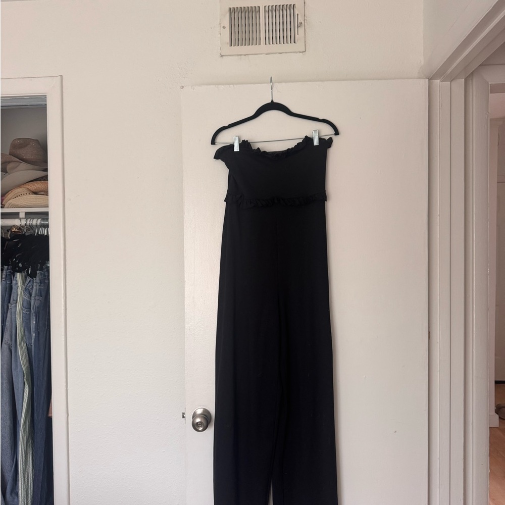 Susana Monaco Black Strapless Wide-Leg Jumpsuit